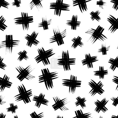 Illustration for Seamless pattern with hand drawn cross symbols. Black sketch cross symbol on white background. Vector illustration - Royalty Free Image