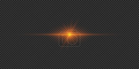 Ilustración de Efecto luminoso de las bengalas. Efecto de explosión estelar de luz brillante horizontal naranja con destellos sobre un fondo gris transparente. Ilustración vectorial - Imagen libre de derechos