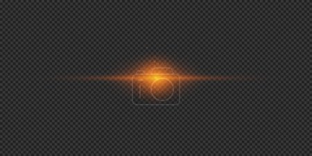 Ilustración de Efecto luminoso de las bengalas. Efecto de explosión estelar de luz brillante horizontal naranja con destellos sobre un fondo gris transparente. Ilustración vectorial - Imagen libre de derechos