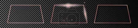 Ilustración de Conjunto de tres marcos trapezoidales brillantes de oro rosa aislados sobre fondo transparente oscuro. Marco brillante con efectos brillantes. Ilustración vectorial - Imagen libre de derechos