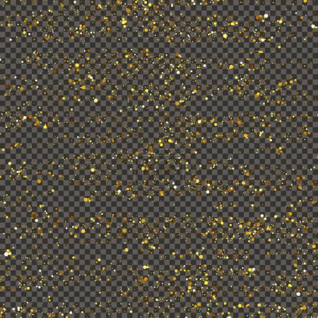 Téléchargez les illustrations : Gold glittering dust on a gray transparent background. Dust with gold glitter effect and empty space for your text.  Vector illustration - en licence libre de droit
