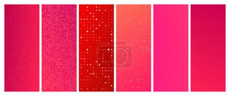 Illustration for Set of six abstract gradient red geometric backgrounds with squares. Pixel backgrounds with empty space. Vector illustration - Royalty Free Image