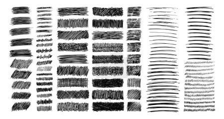 Illustration for Big set of rectangle scribble smears, wavy lines and strokes drawn with pen. Black hand drawn design elements on white background. Vector illustration - Royalty Free Image