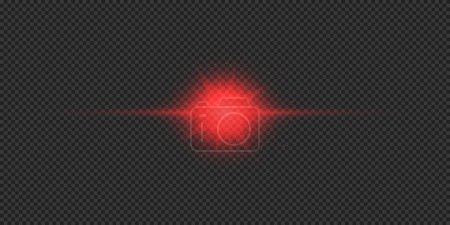 Ilustración de Efecto luminoso de las bengalas. Efecto de explosión estelar de luz brillante horizontal roja con destellos sobre un fondo gris transparente. Ilustración vectorial - Imagen libre de derechos