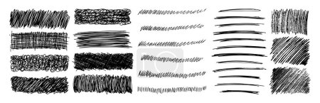 Illustration for Set of rectangle scribble smears, wavy lines and strokes drawn with pen. Black hand drawn design elements on white background. Vector illustration - Royalty Free Image