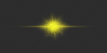 Ilustración de Efecto luminoso de las bengalas. Efecto Starburst claro brillante horizontal amarillo con destellos sobre un fondo gris transparente. Ilustración vectorial - Imagen libre de derechos