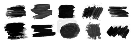 Ilustración de Conjunto de manchas de tinta dibujadas a mano negra. Manchas de tinta aisladas sobre fondo blanco. Ilustración vectorial - Imagen libre de derechos