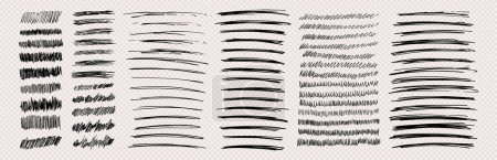 Illustration for Set of rectangle scribble smears, wavy lines and strokes drawn with pen. Black hand drawn design elements on transparent background. Vector illustration - Royalty Free Image