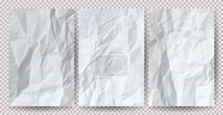 Ilustración de Set de papeles blancos limpios arrugados sobre un fondo transparente. Cuaderno vacío arrugado hojas de papel con sombra para carteles y pancartas. Ilustración vectorial - Imagen libre de derechos
