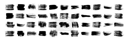 Ilustración de Pinceladas grunge negras. Set de manchas de tinta de pincel pintadas a mano negras. Manchas de tinta aisladas sobre un fondo blanco. Ilustración vectorial - Imagen libre de derechos