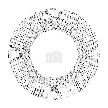 Téléchargez les illustrations : Résumé fond pointillé noir demi-teinte en forme de cercle. Encerclez les points demi-tons. Illustration vectorielle - en licence libre de droit
