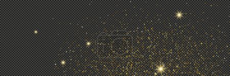 Ilustración de Polvo dorado brillante con estrellas sobre un fondo gris transparente. Polvo con efecto brillo dorado y espacio vacío para su texto. Ilustración vectorial - Imagen libre de derechos