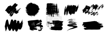 Ilustración de Pinceladas grunge negras. Set de manchas de tinta de pincel pintadas a mano negras. Manchas de tinta aisladas sobre un fondo blanco. Ilustración vectorial - Imagen libre de derechos