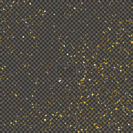 Ilustración de Gold glittering dust on a gray transparent background. Dust with gold glitter effect and empty space for your text.  Vector illustration - Imagen libre de derechos