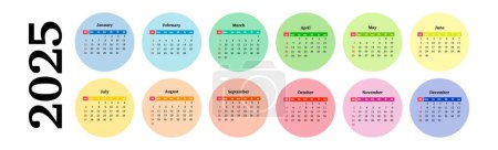 Horizontal calendar for 2025 isolated on a white background. Sunday to Monday, business template. Vector illustration