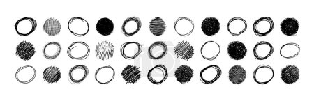 Illustration for Hand drawn scribble circles.  Set of  pencil drawings black doodle design elements in the shape of a circles on white background. Vector illustration - Royalty Free Image