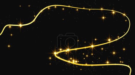 Téléchargez les illustrations : Onde de confettis scintillantes d'or et poussière d'étoiles. Fond d'écran avec des étincelles magiques dorées sur fond sombre. Illustration vectorielle - en licence libre de droit