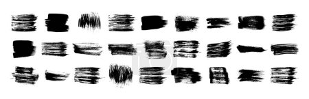 Illustration for Black grunge brush strokes. Set of black hand-painted brush ink stains. Ink spots isolated on a white background. Vector illustration - Royalty Free Image