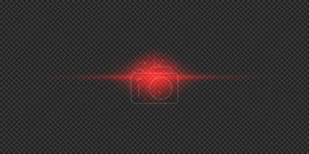 Illustration for Light effect of lens flares. Red horizontal glowing light starburst effect with sparkles on a grey transparent background. Vector illustration - Royalty Free Image
