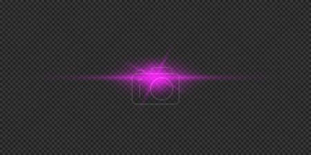 Ilustración de Efecto luminoso de las bengalas. Efecto de ráfaga de luz brillante horizontal púrpura con destellos sobre un fondo gris transparente. Ilustración vectorial - Imagen libre de derechos