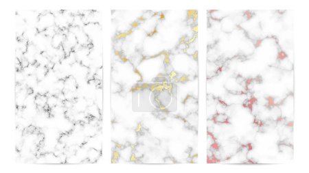 Illustration for Set of marble texture backgrounds. Set of three different abstract backdrops of marble granite stone. Vector illustration - Royalty Free Image