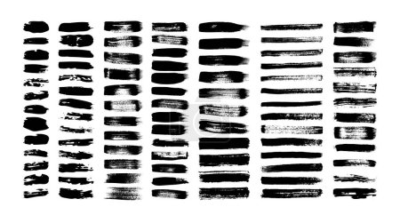 Illustration for Black grunge brush strokes. Big set of painted ink stripes. Ink spot isolated on white background. Vector illustration - Royalty Free Image