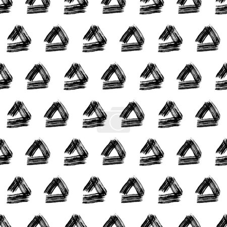 Téléchargez les illustrations : Modèle sans couture avec des coups de pinceau grunge noir en forme de triangle sur fond blanc. Illustration vectorielle - en licence libre de droit