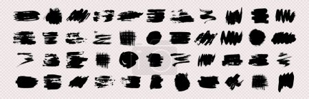 Illustration for Black grunge brush strokes. Set of black hand-painted brush ink stains. Ink spots isolated on a transparent background. Vector illustration - Royalty Free Image