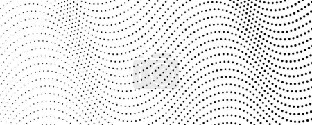 Ilustración de Fondo monocromo semitono con puntos que fluyen. Onda abstracta textura en blanco y negro. Ilustración vectorial - Imagen libre de derechos