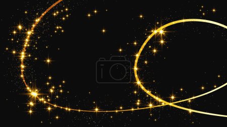 Illustration for Gold glittering confetti wave and stardust. Backdrop with golden magical sparkles on dark background. Vector illustration - Royalty Free Image