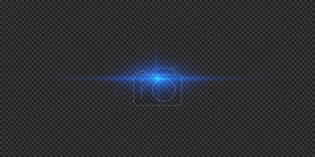 Illustration for Light effect of lens flares. Blue horizontal glowing light starburst effect with sparkles on a grey transparent background. Vector illustration - Royalty Free Image