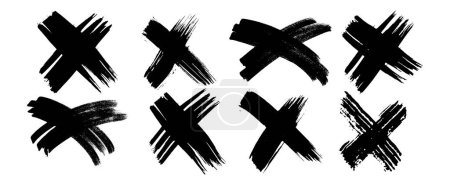 Téléchargez les illustrations : Hand drawn brush cross symbol. Set of black sketch cross symbols on white background. Vector illustration - en licence libre de droit
