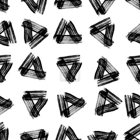 Ilustración de Patrón sin costuras con pinceladas de grunge negro en forma de triángulo sobre fondo blanco. Ilustración vectorial - Imagen libre de derechos