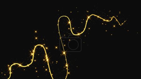 Téléchargez les illustrations : Onde de confettis scintillantes d'or et poussière d'étoiles. Fond d'écran avec des étincelles magiques dorées sur fond sombre. Illustration vectorielle - en licence libre de droit