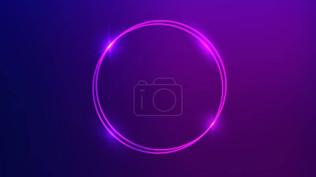 Neon Doppel-Rundrahmen mit glänzenden Effekten auf dunkelviolettem Hintergrund. Leere glühende Techno-Kulisse. Vektorillustration