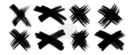 Hand drawn brush cross symbol. Set of black sketch cross symbols on white background. Vector illustration