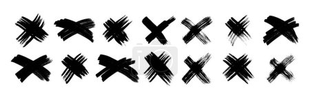 Hand drawn brush cross symbol. Set of black sketch cross symbols on white background. Vector illustration