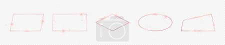 Illustration for Set of five rose gold glowing different geometric shape frames isolated on transparent background. Shiny frame with glowing effects. Vector illustration - Royalty Free Image