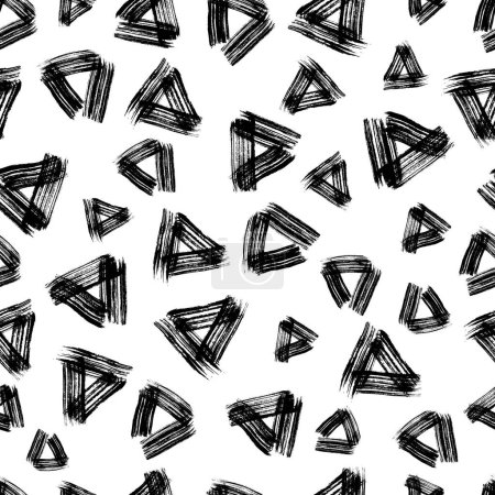 Illustration for Seamless pattern with black grunge brush strokes in triangle form on white background. Vector illustration - Royalty Free Image