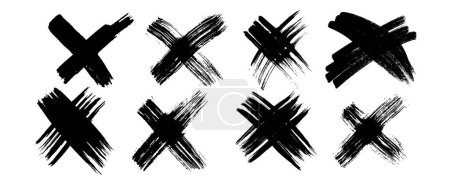 Handgezeichnetes Pinselkreuz-Symbol. Set schwarzer Skizzen-Kreuzsymbole auf weißem Hintergrund. Vektorillustration