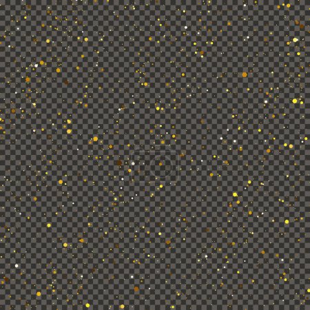 Ilustración de Gold glittering dust on a gray transparent background. Dust with gold glitter effect and empty space for your text.  Vector illustration - Imagen libre de derechos