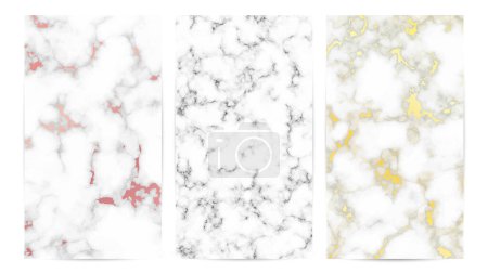 Illustration for Set of marble texture backgrounds. Set of three different abstract backdrops of marble granite stone. Vector illustration - Royalty Free Image