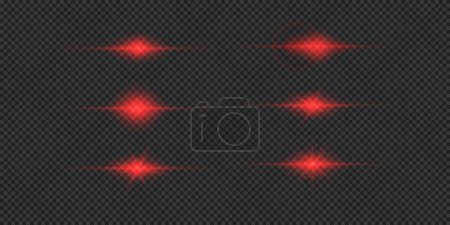 Illustration for Light effect of lens flares. Set of red horizontal glowing light starburst effects with sparkles on a grey transparent background. Vector illustration - Royalty Free Image
