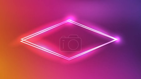Illustration for Neon double rhombus frame with shining effects on red background. Empty glowing techno backdrop. Vector illustration - Royalty Free Image