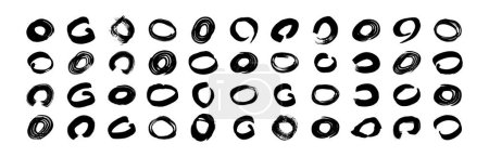 Téléchargez les illustrations : Black grunge brush strokes in circle form. Set of painted ink circles. Ink spot isolated on white background. Vector illustration - en licence libre de droit
