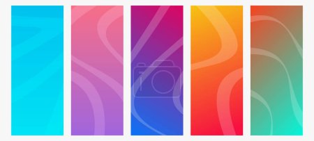 Illustration for Set of modern gradient backgrounds with wave lines. Header banner. Bright geometric abstract presentation backdrops. Vector illustration - Royalty Free Image