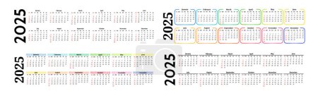 Ilustración de Conjunto de cuatro calendarios horizontales para 2025 aislados sobre fondo blanco. De domingo a lunes, plantilla de negocios. Ilustración vectorial - Imagen libre de derechos