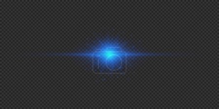 Illustration for Light effect of lens flares. Blue horizontal glowing light starburst effect with sparkles on a grey transparent background. Vector illustration - Royalty Free Image