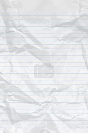 Illustration for White clean crumpled notebook paper with lines. Vertical crumpled checkered empty paper template for posters and banners. Vector illustration - Royalty Free Image