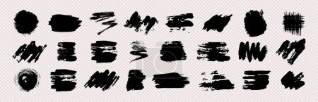 Illustration for Black grunge brush strokes. Set of black hand-painted brush ink stains. Ink spots isolated on a transparent background. Vector illustration - Royalty Free Image